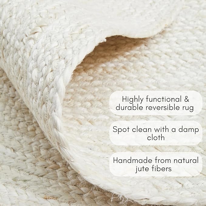 Jute Rug 5' x 8' Rectangular Area Rug Hand Woven Jute Beige Braided Boho Rug for Living Room Outdoor Bedroom Kitchen Entryway Farmhouse, Rustic Vintage Natural Reversible Floor Rugs: Off White