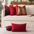 MIULEE Christmas Red Decorative Throw Pillow Covers 18x18 Inch for Couch Bed Sofa Pack of 2 Boho Farmhouse Throw Pillows Soft Cross Corduroy Patchwork Textured Cushion Cases