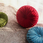 HIG Set of 2 Dusty Blue Ruched Velvet Round Throw Pillows – 14.5’’ Decorative Pillows with Soft Polyester Filling for Couch, Bed, Living Room, Bedroom, or Dorm – Handmade, Stress Relieving, All-Season
