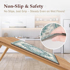 Boho Kitchen Mats for Floor 2 Piece Set Anti Fatigue Cushioned PVC Kitchen Rugs Non Slip Waterproof Farmhouse Mats 2/5 Inch Comfort Standing Mat for Sink, Laundry, 17.3"x59"+17.3"x28", Blue Green