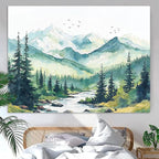 Accnicc Watercolor Forest Mountain Tapestry Green Nature Pine Tree River Wall Tapestry for Bedroom Aesthetic Misty Woods Birds Small Tapestries Wall Hanging for Living Room Dorm Decor 48 x 36 Inch