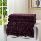 Chenille Throw Blanket for Couch with Tassels,60"X80" Soft Cozy Lightweight Knitted Boho Decorative Blankets for Bed and Sofa,Aubergine