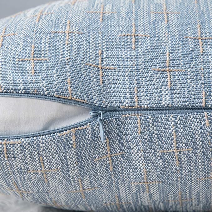 MIULEE Pack of 2 Decorative Burlap Linen Euro Sham Throw Pillow Covers for Sofa Couch Bed 24x24 Inch Modern Farmhouse Pillowcases Rustic Woven Textured Cushion Cover Light Blue