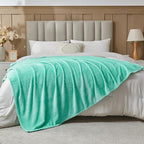 NEWCOSPLAY Super Soft Queen Blanket Aqua Premium Silky Flannel Fleece Leaves Pattern Lightweight Bed Blanket All Season Use (Aqua, Queen(90"x90"))