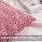 Pack of 2 Corduroy Decorative Throw Pillow Covers 18x18 Inch Soft Striped Pillow Covers Modern Farmhouse Home Decor for Sofa Living Room Couch Bed（Peach Pink）