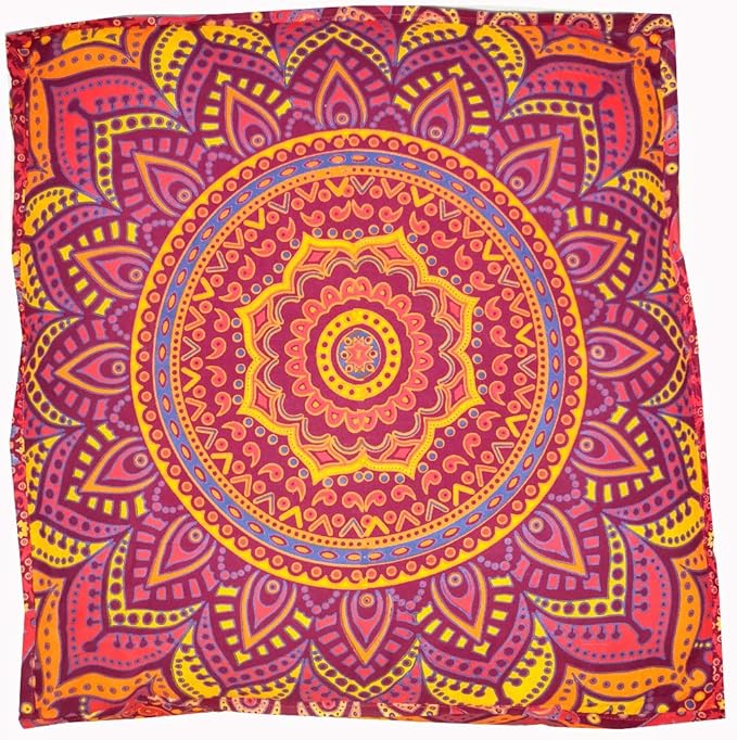 CRAFT KALA Mandala Floor Pillow Cushion Cover Seating Throw Cover Hippie Decorative Bohemian Ottoman Poufs Pom Pillow Cases Boho Indian Cotton Living Room Yoga Home Décor (24" Square New Orange Ombre)
