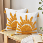 Adabana Boho Decorative Throw Pillow Covers 18x18 Tufted Yellow Sun Sunshine Pillow Cover for Bedroom Living Room Bed Sofa