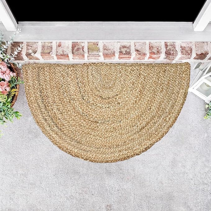 Chardin home Hand Woven Natural Jute Braided Rug -24x36 Inch Half Round | Vintage Boho Reversible Doormat for Entryway, Front Door | Farmhouse Natural Fiber Rugs for Bedroom, Kitchen, Living Room