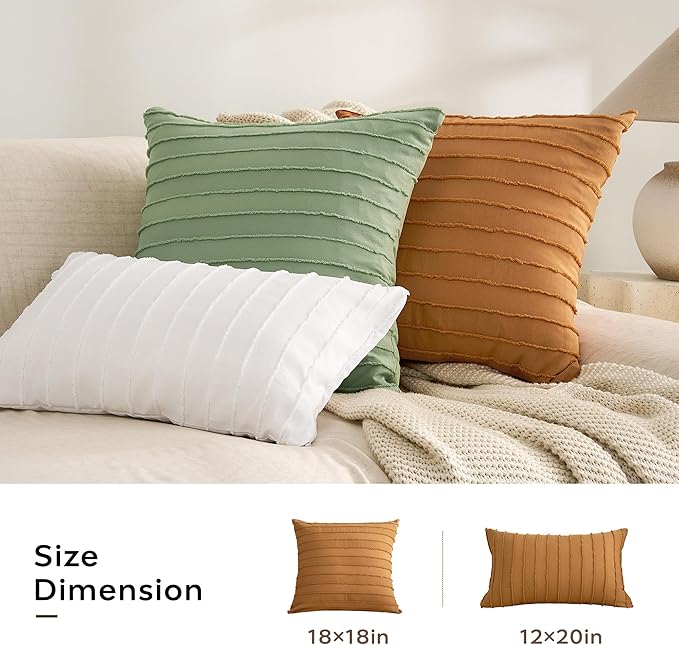 JELLYMONI 2 Pack Rust Pillowcases 18" x18", Soft Microfiber Striped Tufted Pillow Covers(Pillows are not Included)