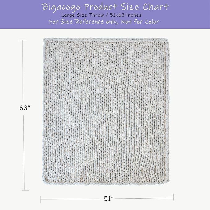 Bigacogo Chunky Knit Throw Blanket for Couch, 51x63 inches, 100% Hand Knitted with Thick Jumbo Chenille Yarn, Cozy Soft Large Rope Knot Cable Crochet Blankets for Sofa Bed Living Room, Misty Green