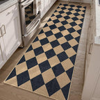 Lanffia Checkered Easy Jute Kitchen Runner Rug, 2x8 Indoor Outdoor Runner Rugs for Hallway Entry, Black Non Slip Washable Area Rug, Checkerboard Nature Kitchen Runners for Laundry Entryway