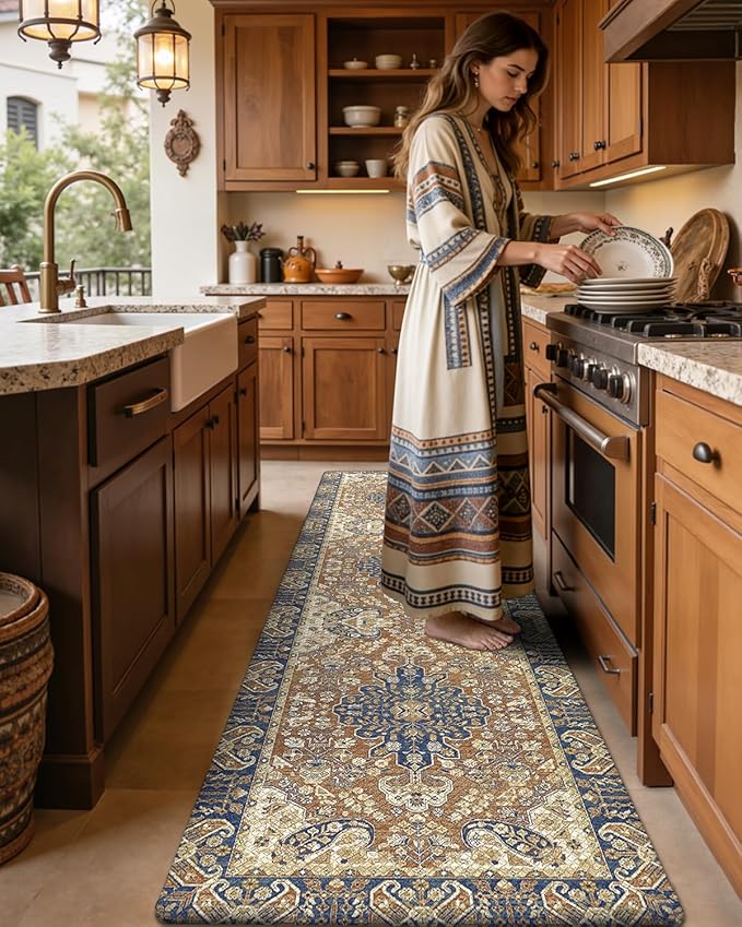 DEXI Kitchen Mats for Floor Cushioned, 23x86 Extra Large Long Runner Rug Non Slip, Waterproof Soft Comfort Standing Padded Anti Fatigue Decorative, Brown Beige
