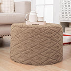 Fluffy Round Ottoman Pouf with All-in-One Foam Filling 20" x 14" Furry Ottoman Foot Rest Foot Stool for Living Room or Bedroom (Light Coffee)