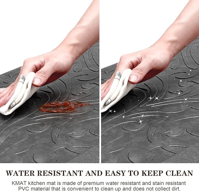 KMAT 2PCS Kitchen Mat Cushioned Anti-Fatigue Floor Mat,Waterproof Non-Slip Standing Mat,Ergonomic Comfort Floor Mat Rug for Home,Office,Sink,Laundry,Desk(17.3"x28"+17.3"x28",Grey)