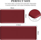 HappyTrends 2 PCS Kitchen Mat Cushioned Anti-Fatigue Floor Mat, Heavy Duty Ergonomic Comfort Foam Standing Mat,20"x30"+20"x47",Red