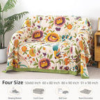 Boho Throw Blanket for Bed, 100% Pure Cotton Ultra Soft Rustic Quilt, Farmhouse Decor Bed Blankets, All Season Rustic Throw for Sofa Couch Chair(80"x 90", Boho Floral)