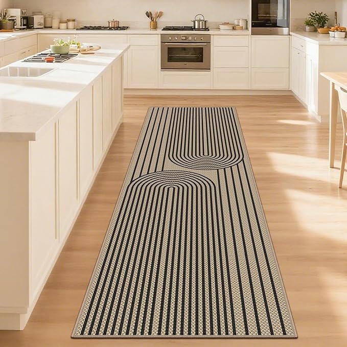 2x8 Kitchen Runner Rug for Hallways Outdoor Rug Easy Jute Rug Washable Low-Pile Non-Slip Area Rug Indoor Outdoor Carpet for Bedside Laundry Entryway Porch Door Mat Boho Black Rainbow Floor Mats