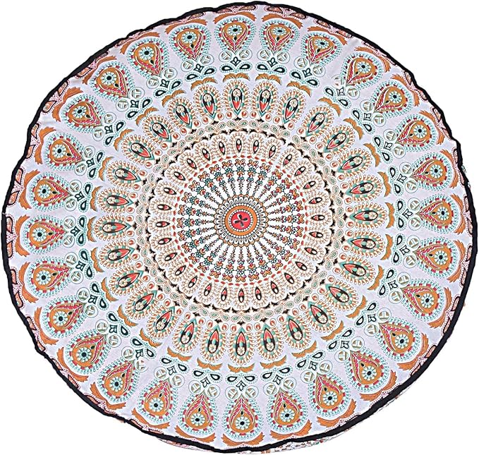 35" Pink Brown Mandala Floor Pillow Cushion Seating Throw Cover Hippie Decorative Bohemian Ottoman Poufs Pom Pom Pillow Cases Boho Indian Pet Dog Bed Cover