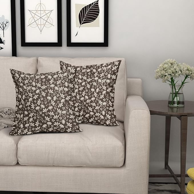 Dark Brown Pillow Covers 20x20 Set of 2 Vintage Floral Rustic Old Style Cute Flower Print Decorative Outdoor Pillowcases Seasonal Farmhouse Throw Cushion Case Decor for Couch Sofa Bed