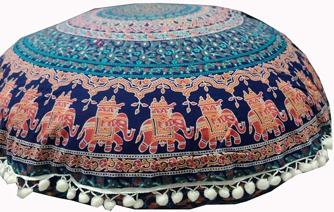 INDIAN CRAFT CASTLE ICC Large Hippie Mandala Floor Pillow Cover - Cushion Cover - Pouf Cover Round Bohemian Yoga Decor Floor Cushion Case- 32" Brown