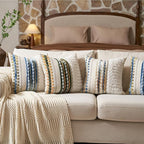 Aeckself Boho Chenille Tufted Throw Pillow Covers 18x18 Inch Set of 2, Farmhouse Decorative Striped Square Pillow Covers Accent Neutral Pillowcase for Living Room Couch Bed, Caramel Brown