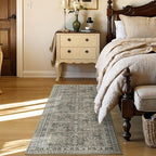 Lessymo Runner Rugs 2x6 ft, Vintage Brown Machine Washable Rug for Hallway Kitchen Bedroom, Non Slip Low Pile Soft Long Area Rug, Distressed Boho Floral Accent Carpet