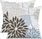 DFXSZ Brown Blue Flower Pillow Covers 20x20 Inch Set of 2 Summer Outdoor Waterproof Decor for Home Patio Funiture Garden Living Room Modern Art Floral Polyester Square Cushion Cover 01F20