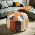 Louis Donné UNSTUFFED Pouf Ottoman Cover, Faux Leather Foot Stool for Foot Rest, Moroccan Style Pouffe Ottomans, 21" Round Handmade Small Bean Bag Covers for Storage, Footstools for Living Room