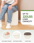 B FSOBEIIALEO Ottoman with Stroage, Boucle Round Storage Ottoman with Tray, Foot Rest Stool for Dorm Room, Living Room White, 12.99"x12.99"x13.78"