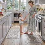 KIMODE Anti Fatigue Kitchen Mats, 2 PCS Cushioned Kitchen Rugs and Mats, Waterproof Kitchen Floor Mats Non Slip, Boho Comfort Foam Standing Mat for Laundry, Office, Sink, Grey Brown 17"x47"+17"x29"