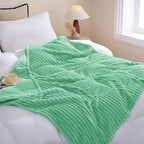 Mint Green Fleece Throw Blanket 50”×60” for Couch Sofa Bed,Super Soft Cozy Plush Microfiber Flannel Blanket with Stripes Design Lightweight for Adults,Woman,Girls