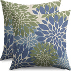 Blue Green Pillow Covers 22X22 Inch Set of 2, Spring Summer Floral Dahlia Flower Cream Decorative Throw Pillow Covers Outdoor Modern Farmhouse Cushion Case for Home Couch Sofa Bed Decor