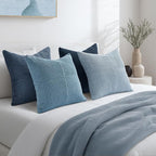 Topfinel Blue Pillow Covers 22x22,Western Velvet Blue Gray Throw Pillow Covers Set of 4 with Striped Corduroy,Boho Soft Accent Pillowcases for Couch,Bed,Living Room Home Decor