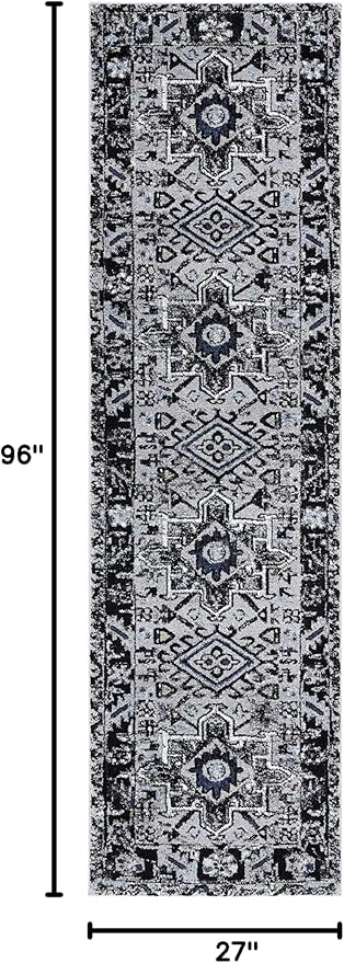 SAFAVIEH Vintage Hamadan Collection Runner Rug - 2'3" x 8', Light Grey & Dark Grey, Traditional Persian Design, Non-Shedding & Easy to Clean, Ideal for Hallway, Foyer, Entryway, Bedroom (VTH211F)