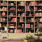 Accnicc Modern Bookshelf Tapestry Black Pink Orange Stylish Minimalist Book Shelf Tapestries Wall Hanging Art Dark Academics Library Book Tapestry for Bedroom Living Room Dorm 80 x 60 inch