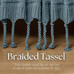 Boho Knitted Chenille Blanket with Tassels - Lightweight & Soft All-Season Throw - 3D Classic Pattern for Living Room Bedroom Couch, Celestial Blue, Queen 90"x90"