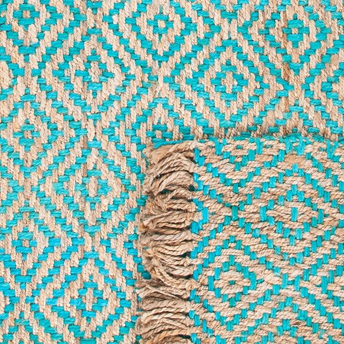 SAFAVIEH Natural Fiber Collection 6' Round Turquoise NF266C Handmade Boho Diamond Tassel Jute Area Rug