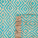 SAFAVIEH Area Rug 8x10 - Natural Fiber Collection - Large - Turquoise & Natural, Handmade Jute, Boho Style, Diamond Pattern, Ideal for Living Room, Bedroom, Dining Space (NF266C)