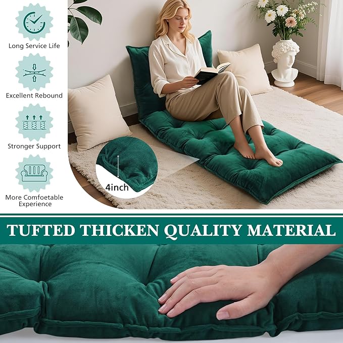 Bench Cushion for Indoor Furniture 40x20 in Velvet Thicken Indoor Window Seat Cushion, Piano Sofa, Entryway Storage, Bay Window Tufted Patio Porch Swing Bench Pad Memory Foam(Green)