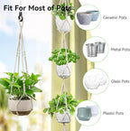 USLAI Macrame Plant Hanger Indoor Outdoor, Fits 4 to 15 Inch Pots, Strong Hanging Planter Holder, Boho Home Decor, 72+35 Inch, Ivory (POTS NOT Included)