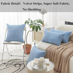 Home Brilliant Decor Super Soft Plush Corduroy Striped Throw Pillows Set of 2 Cushion Covers for Sofa Couch Bed, 50x50 cm, 20 x 20 Inch, Baby Boy Blue