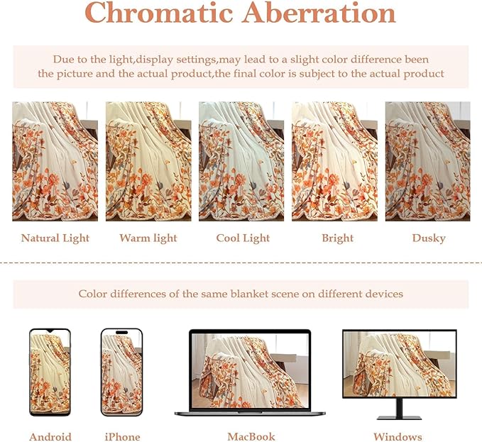 Lahome Floral Fleece Blanket for Women Girls Dorm Boho Decor, Small Throw Blanket for Couch Bed Chair Cover, Decorative Fleece Blanket Throws Mom Gift Spring Home Decor,Orange Wild Flower 50x60