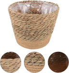 Rustic Handwoven Straw Flower Basket for Indoor Plants Multi-Functional Planter and Storage Holder Natural Decorative Pot for Living Bedroom Office Boho Home Decor