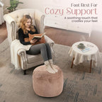 Cozy Plush Brown Pouf | Living Room Ottoman Footrest at 20 x 15 Inches | Soft, Non-Shedding Round Stool Sofa Ottoman with Supportive Foam Filling | Foot Rest for Couch
