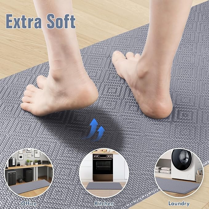 Mattitude Kitchen Mat 2PCS Kitchen Rugs Cushioned Anti-Fatigue Rug Waterproof Standing Desk Mat Kitchen Mats for Floor Kitchen Rug Set for Kitchen, Sink, Office 17.3"×30"+17.3"×47" Light Grey