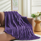 NEWCOSPLAY Super Soft Twin Blanket Purple Premium Silky Flannel Fleece 3D Ribbed Jacquard Lightweight Bed Blanket All Season Use (Purple Ribbed, Twin(60"x80"))