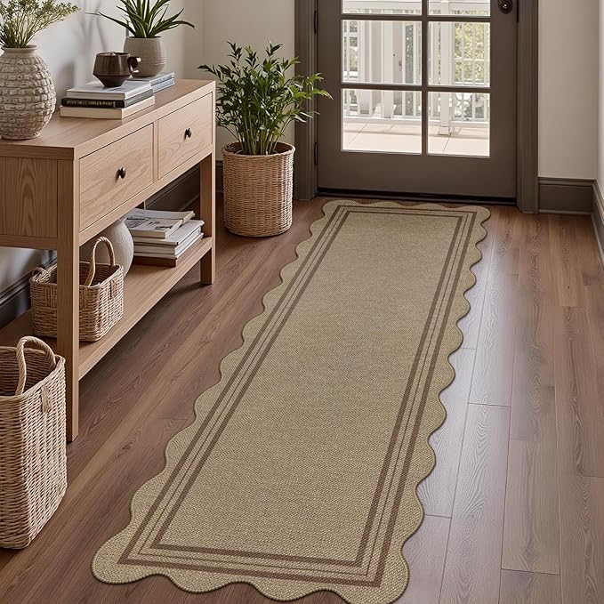 Modern Easy Jute Rug, 2x6 Kitchen Runner Washable Rug Runners for Hallways Farmhouse Carpet, Non Slip Indoor Outdoor Runner Contemporary Door Mat for Porch Laundry Entryway