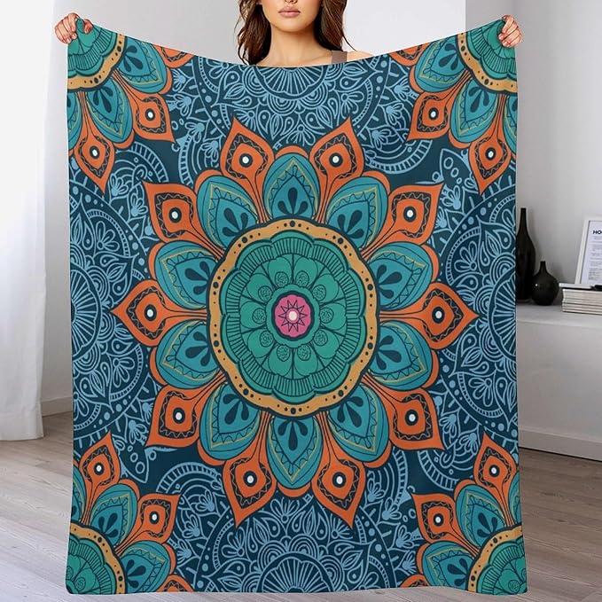 Abstract Mandala Throw Blanket Indian Hippie Bohemian Art Floral Texture Pattern Blanket for Sofa Bed Couch Chair Or Dorm 50"x60"