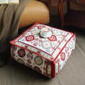 Unstuffed Pouf Cover Ottoman Footrest Bohemian Chenille Foot Stool Floor Bean Bag 20x20x8 Inches for Living Room Bedroom Home Decor (Red, Square)