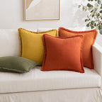 MIULEE Decorative Throw Pillow Covers Neutral Linen Fringe Throw Pillows Euro Shams Set of 2 Orange Boho Farmhouse Cushion Covers for Couch Sofa Bed Living Room Spring Home Decor 22x22 Inch